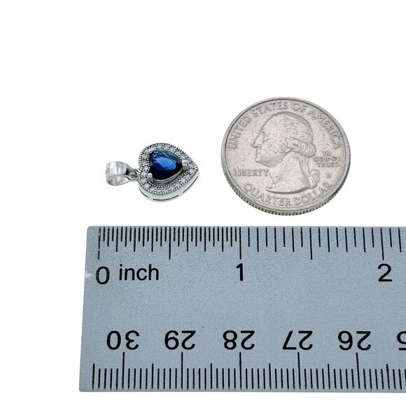Vintage Sterling Silver 925 Blue and White Cubic Zirconia Heart Pendant - Picture 5 of 6